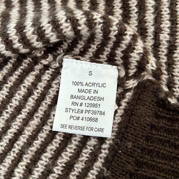 Pink Rose Brown and Cream Striped Open Front Cardigan Sweater Woman's Size Small - Picture 9 of 10